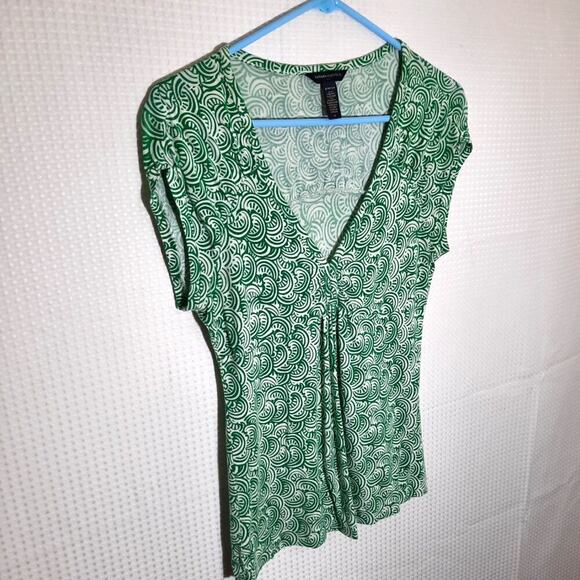 Banana Republic S Green Stretch Blouse Concentric Circle Print Short Sleeve Top - Picture 2 of 4